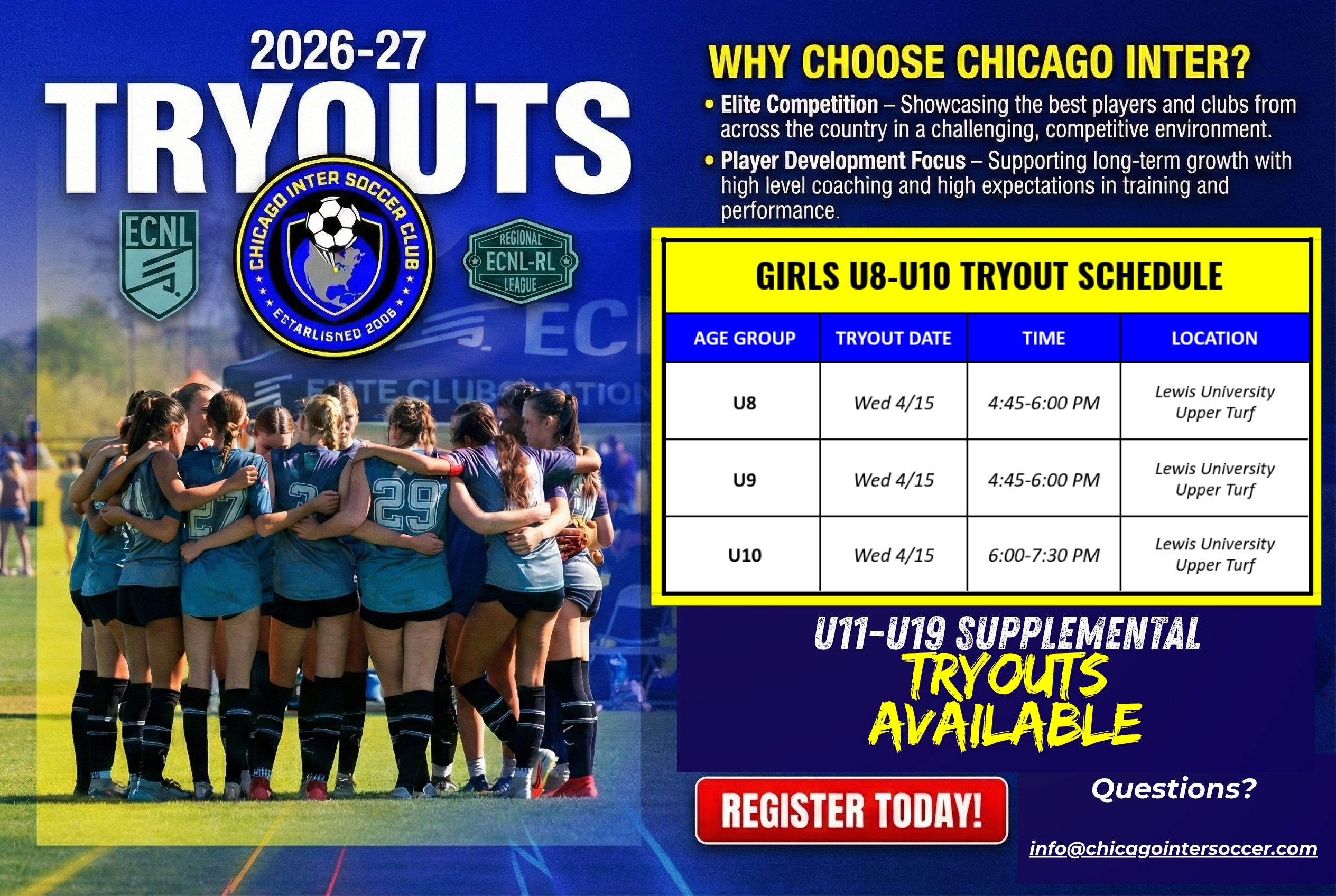 Chicago Inter 2026-27 tryouts flyer